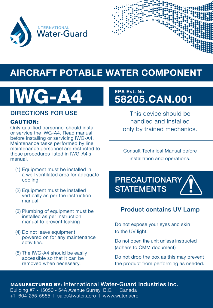 IWG-A4 aircraft potable water component label