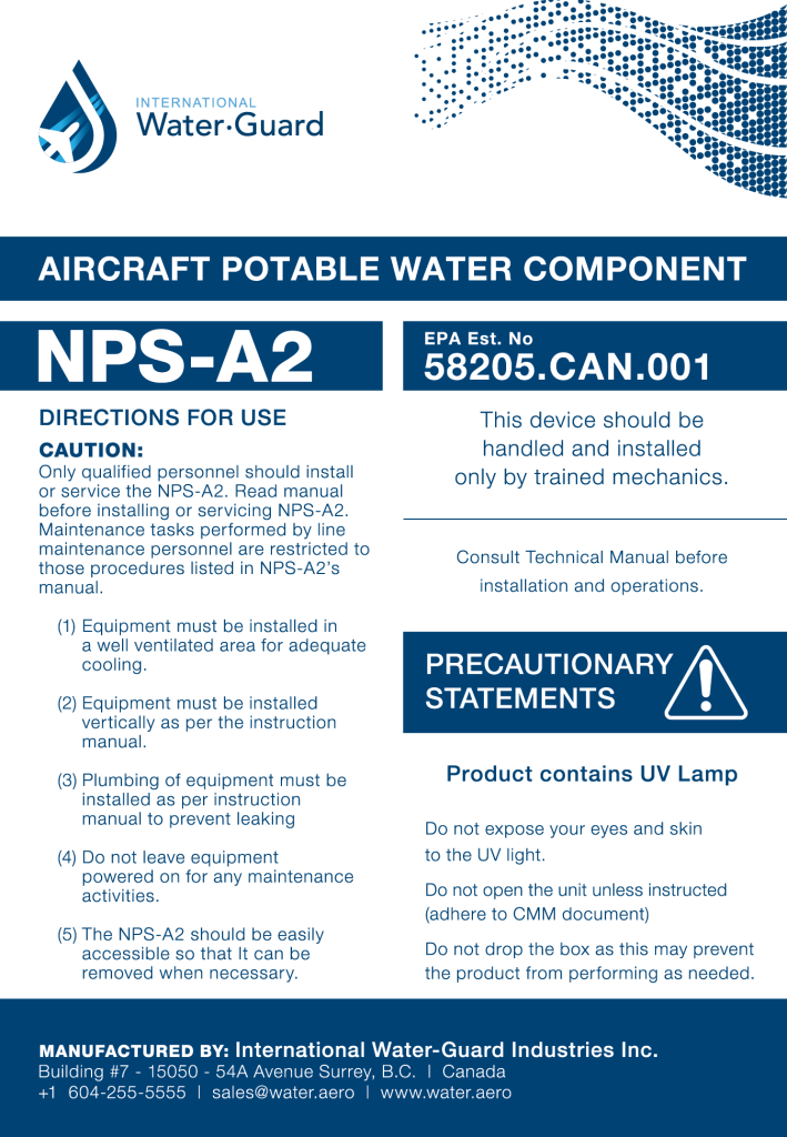 NPS-A2 aircraft potable water component label